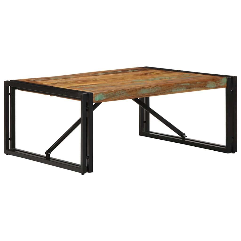 Table basse multicolore 80x80x35 cm bois de récupération massif