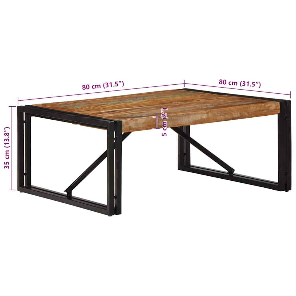 Table basse multicolore 80x80x35 cm bois de récupération massif