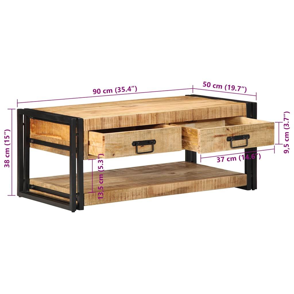 Coffee table 90x50x38 cm solid raw mango wood