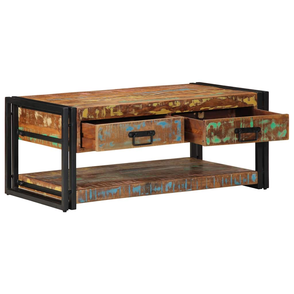 Table basse multicolore 90x50x38 cm bois de récupération massif