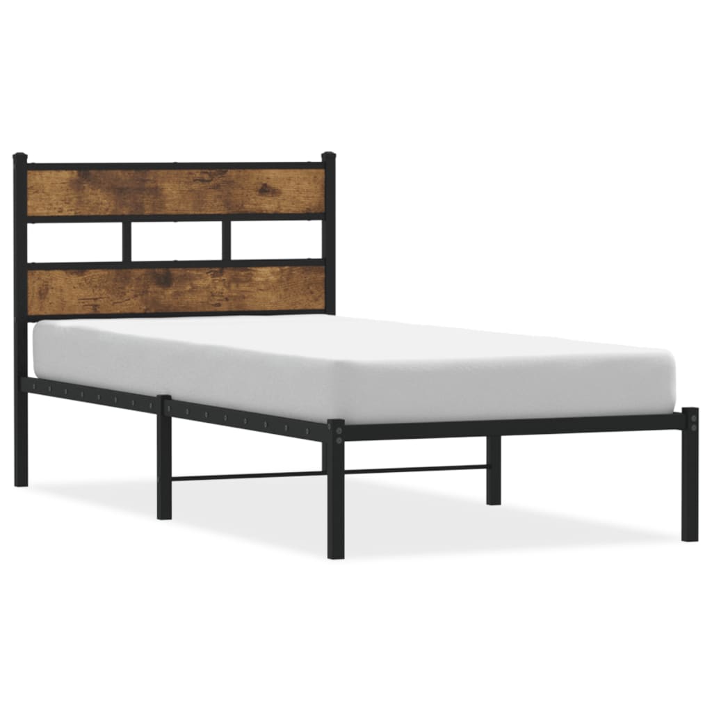 Cadre de lit en métal sans matelas chêne fumé 75x190 cm