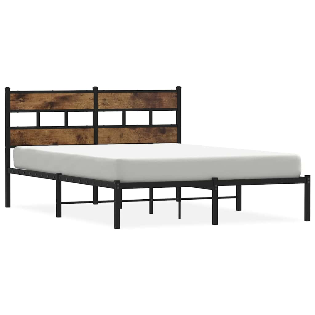 Cadre de lit en métal sans matelas chêne fumé 140x190 cm