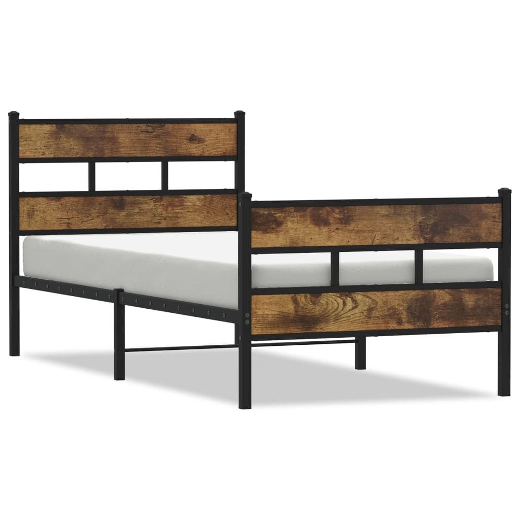 Cadre de lit en métal sans matelas chêne fumé 75x190 cm