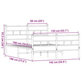 Metallbettgestell ohne Matratze, Räuchereiche 135x190 cm