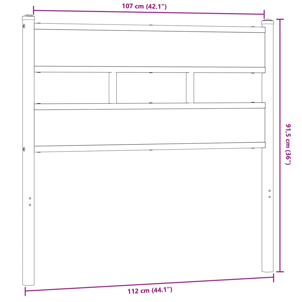 Tête de lit chêne fumé 107 cm fer et bois d'ingénierie