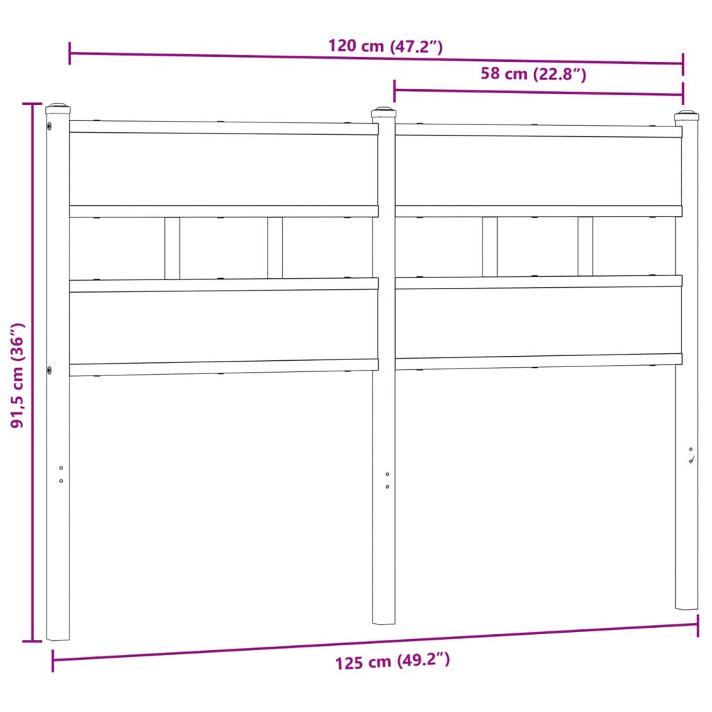 Tête de lit chêne fumé 120 cm fer et bois d'ingénierie