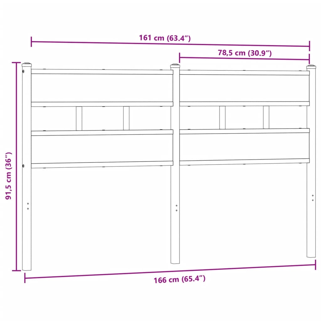 Tête de lit chêne fumé 160 cm fer et bois d'ingénierie