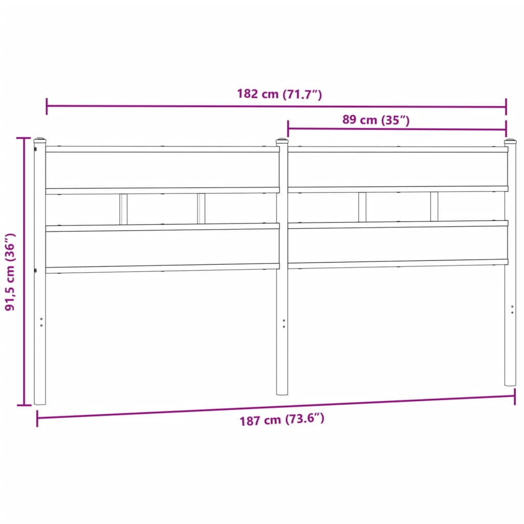 Tête de lit chêne fumé 180 cm fer et bois d'ingénierie