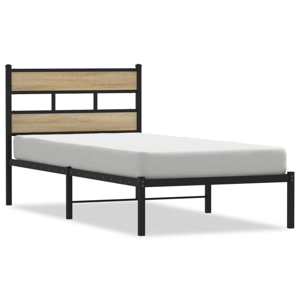 Metal bed frame without mattress sonoma oak 90x190 cm