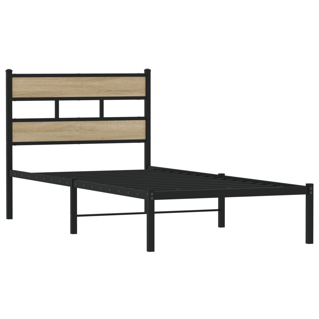 Metal bed frame without mattress sonoma oak 90x190 cm