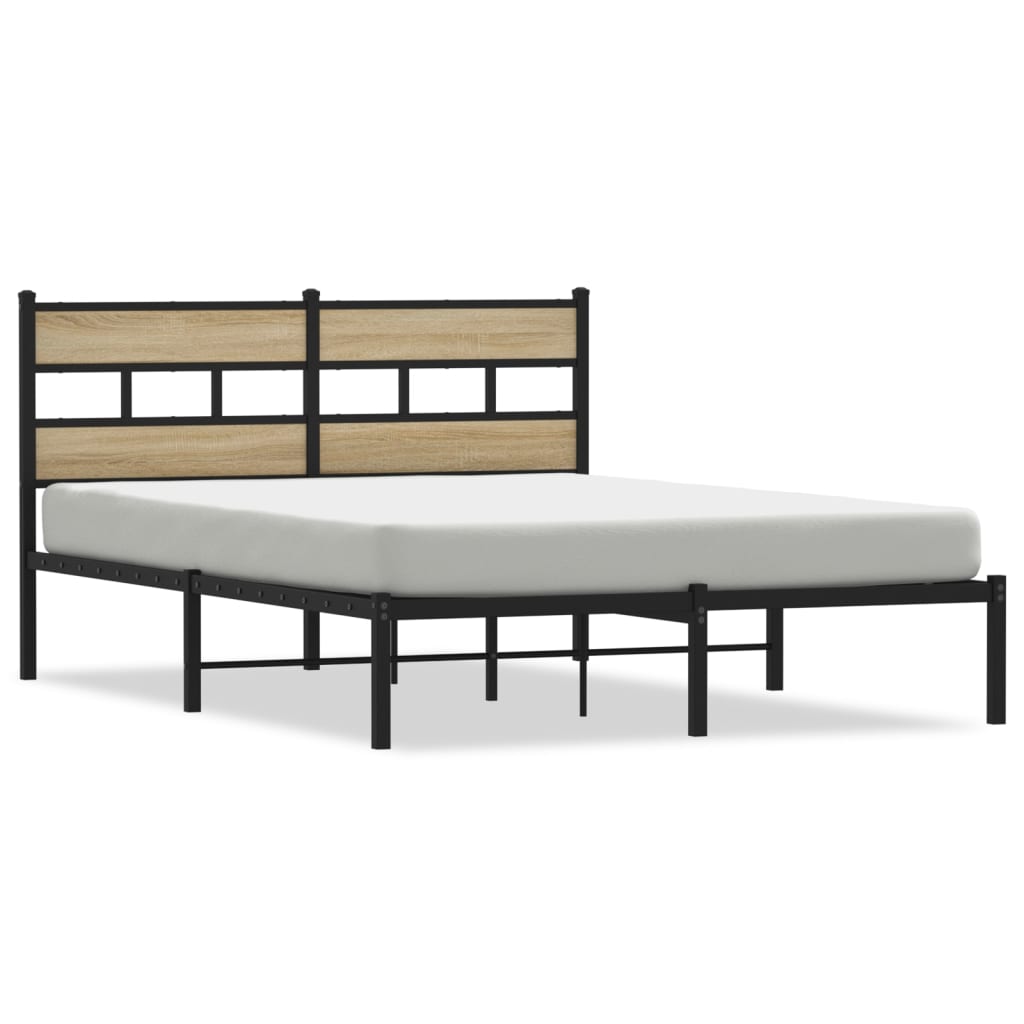 Cadre de lit en métal sans matelas chêne sonoma 135x190 cm