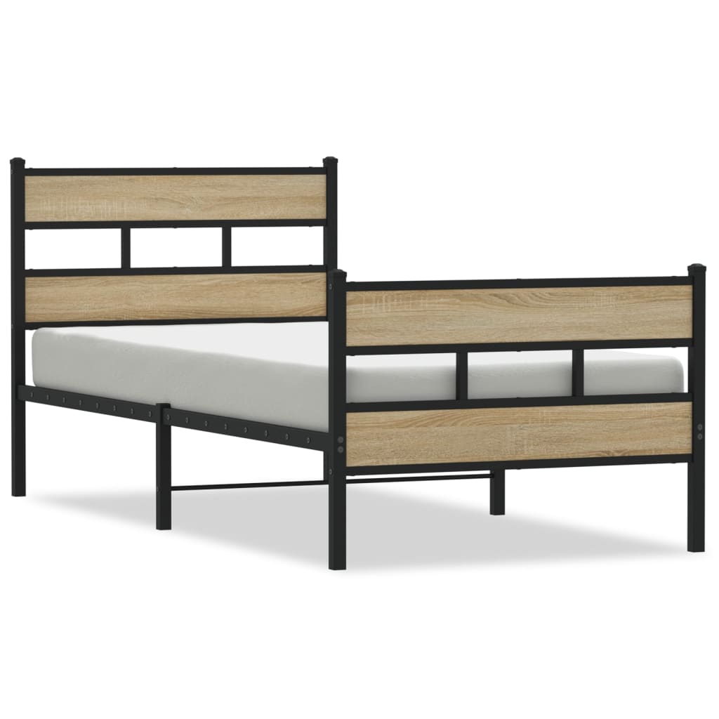 Cadre de lit en métal sans matelas chêne sonoma 75x190 cm