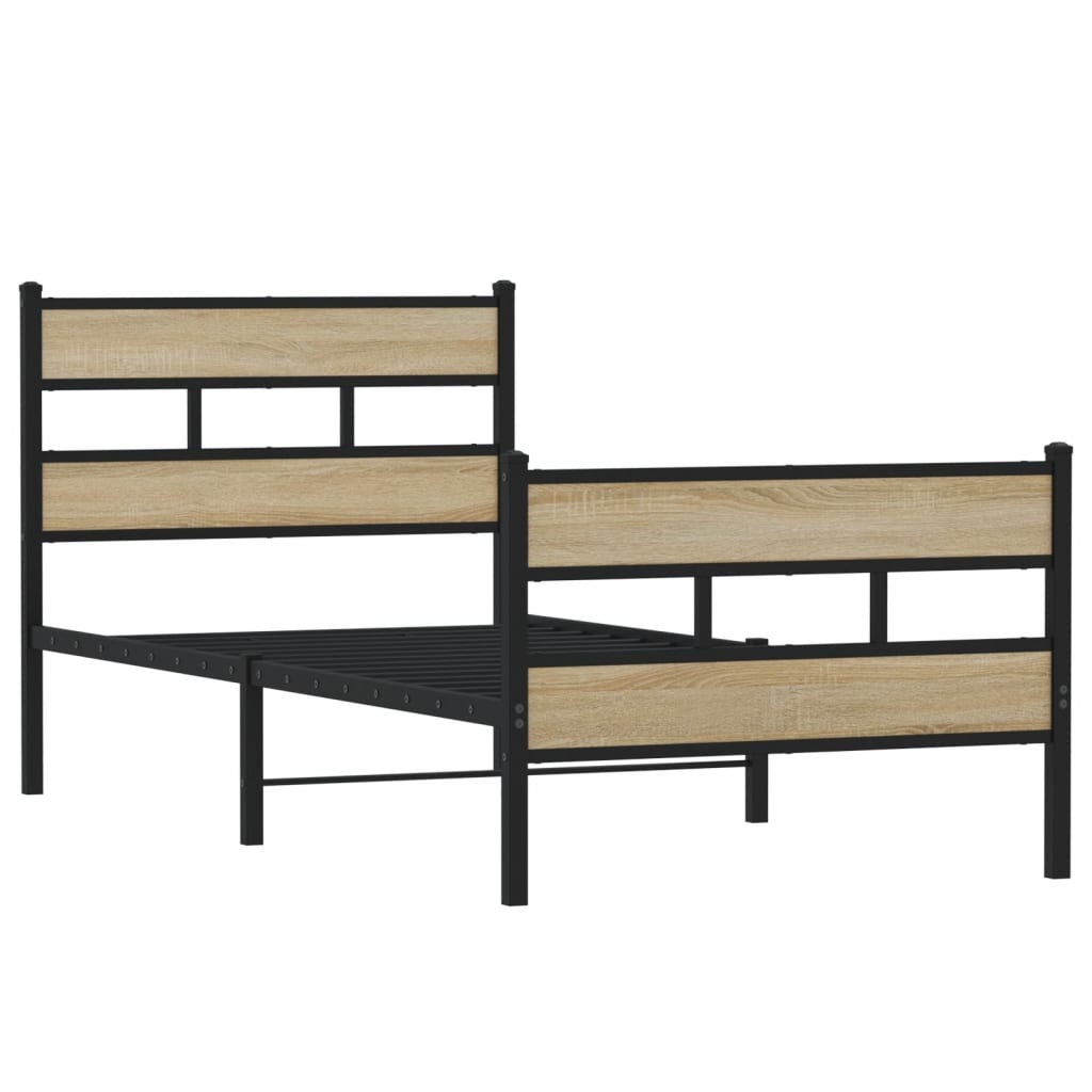 Cadre de lit en métal sans matelas chêne sonoma 75x190 cm