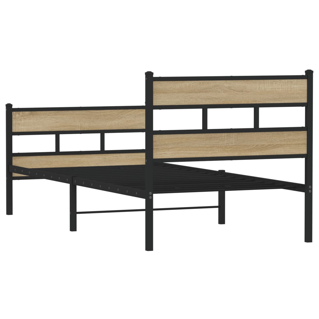 Cadre de lit en métal sans matelas chêne sonoma 75x190 cm