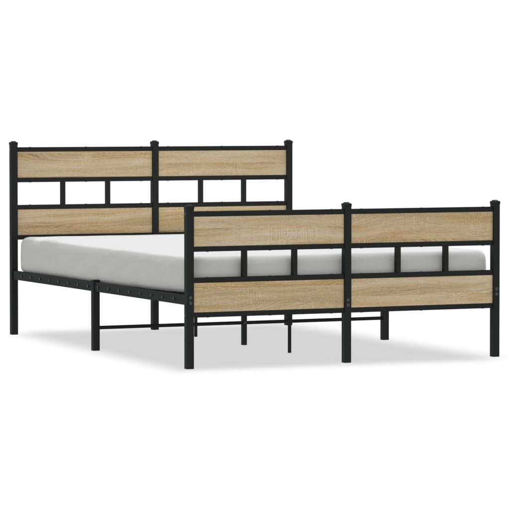 Metal bed frame without mattress sonoma oak 135x190 cm