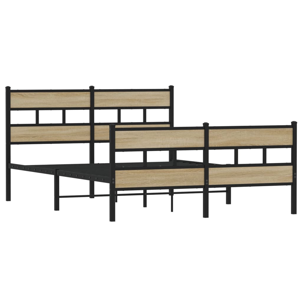 Metal bed frame without mattress sonoma oak 135x190 cm