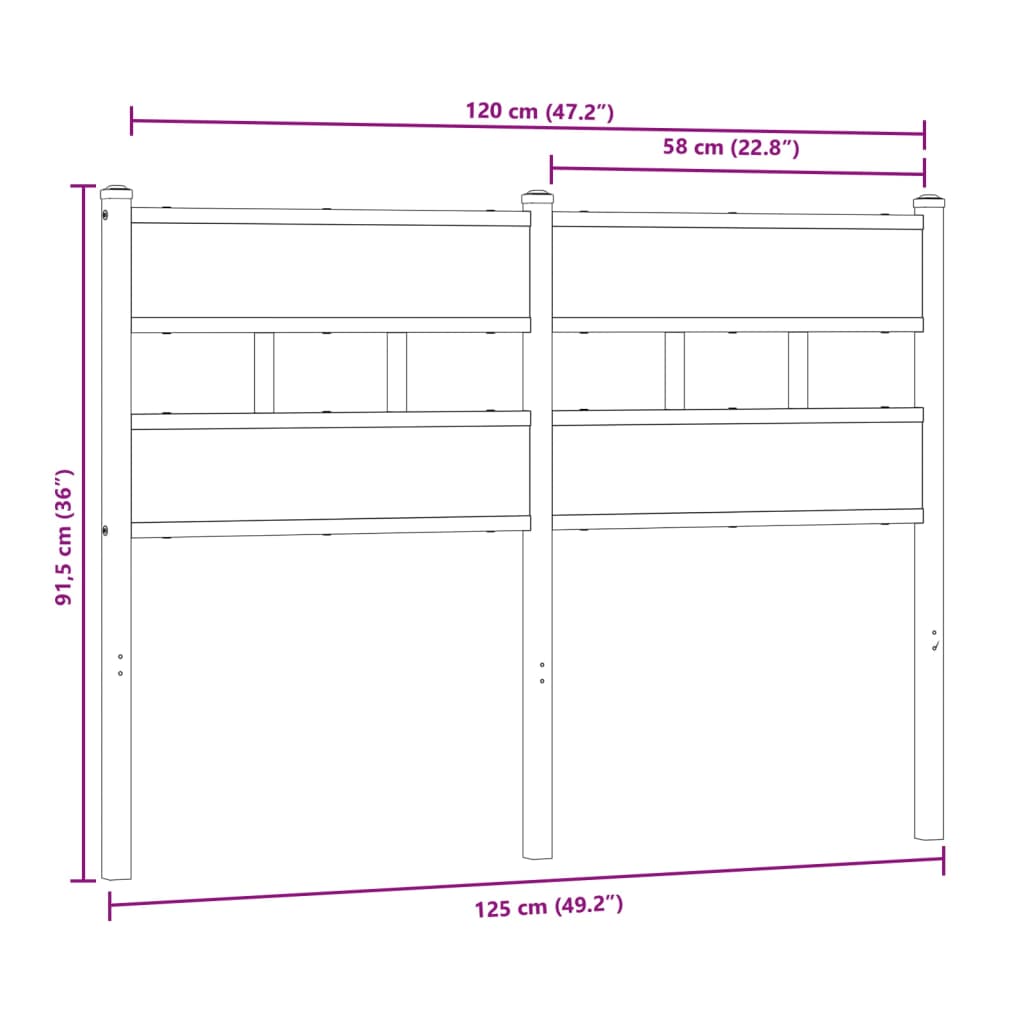 Tête de lit chêne sonoma 120 cm fer et bois d’ingénierie