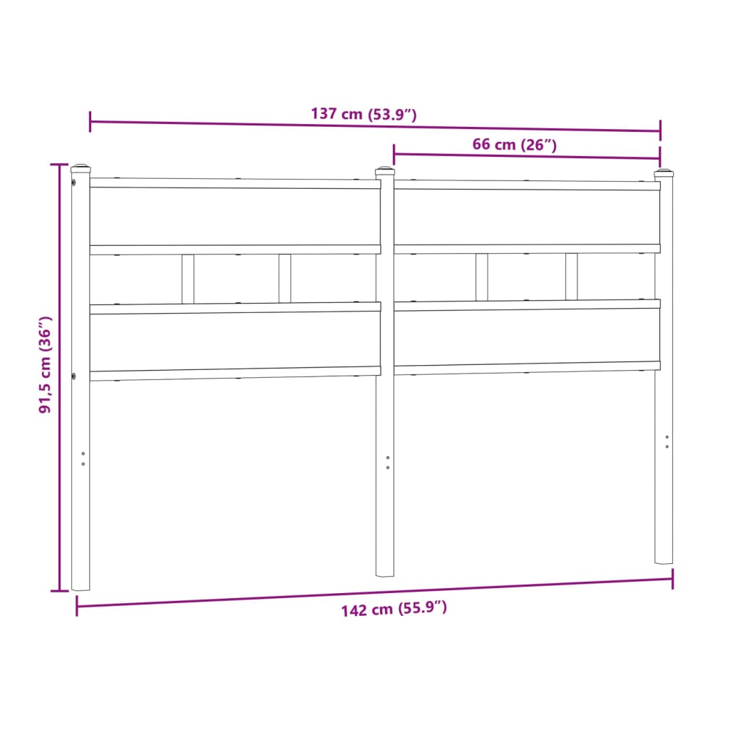 Tête de lit chêne sonoma 135 cm fer et bois d’ingénierie