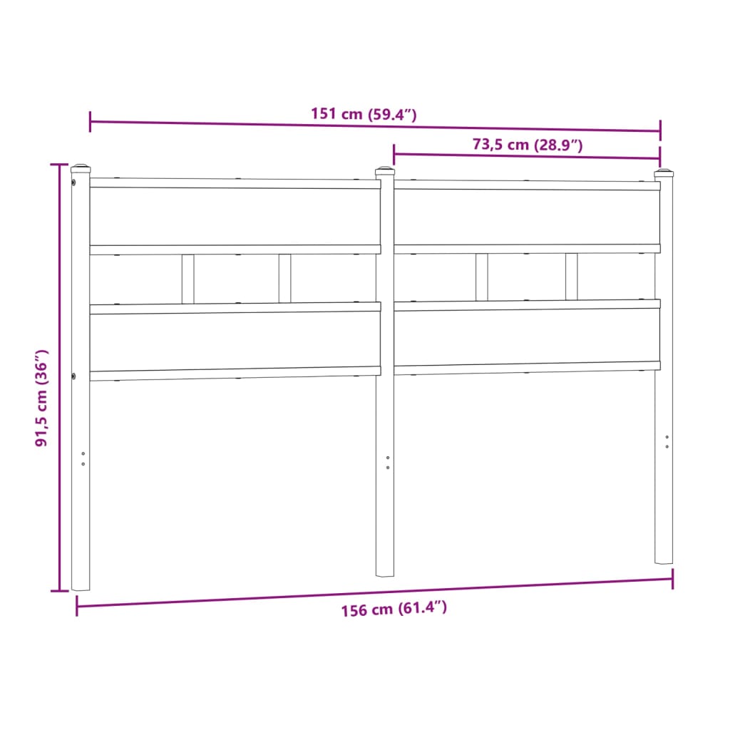 Tête de lit chêne sonoma 150 cm fer et bois d’ingénierie