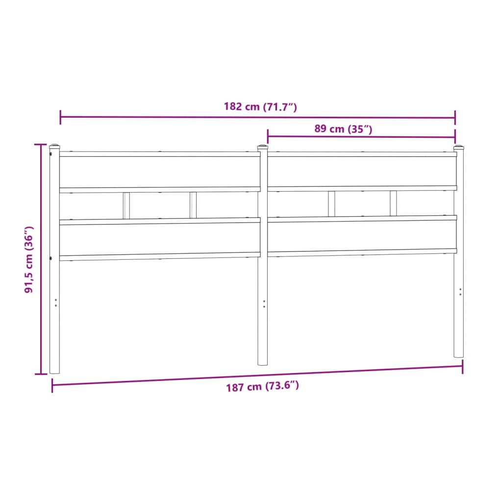 Tête de lit chêne sonoma 180 cm fer et bois d’ingénierie