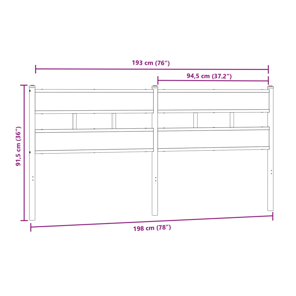 Tête de lit chêne sonoma 193 cm fer et bois d’ingénierie