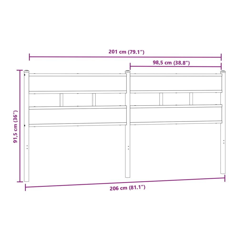 Tête de lit chêne sonoma 200 cm fer et bois d’ingénierie