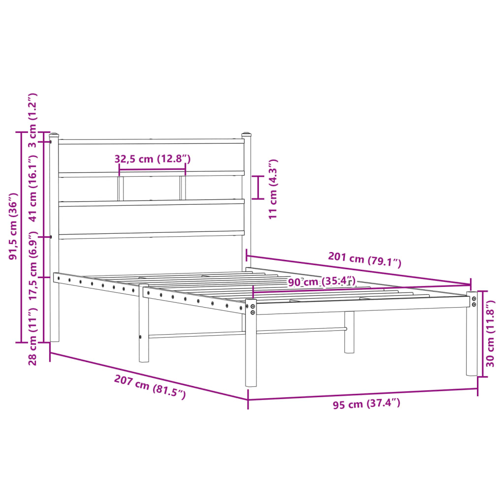 Bettgestell ohne Matratze mit Kopfteil 90x200 cm