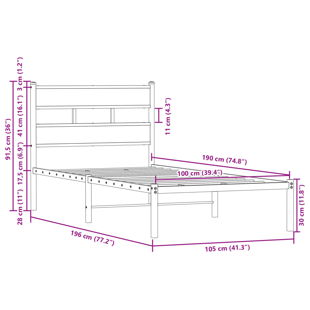 Cadre de lit sans matelas avec tête de lit 100x190 cm