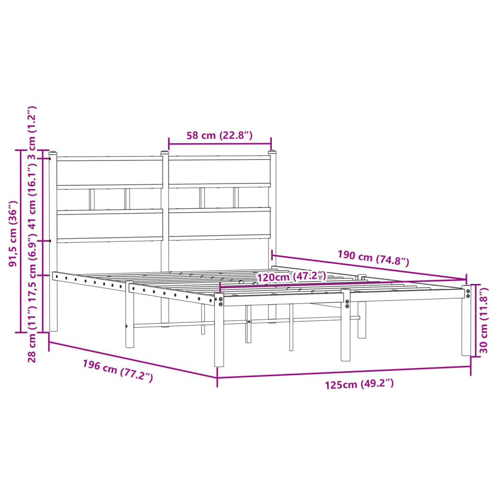 Bettgestell ohne Matratze mit Kopfteil 120x190 cm