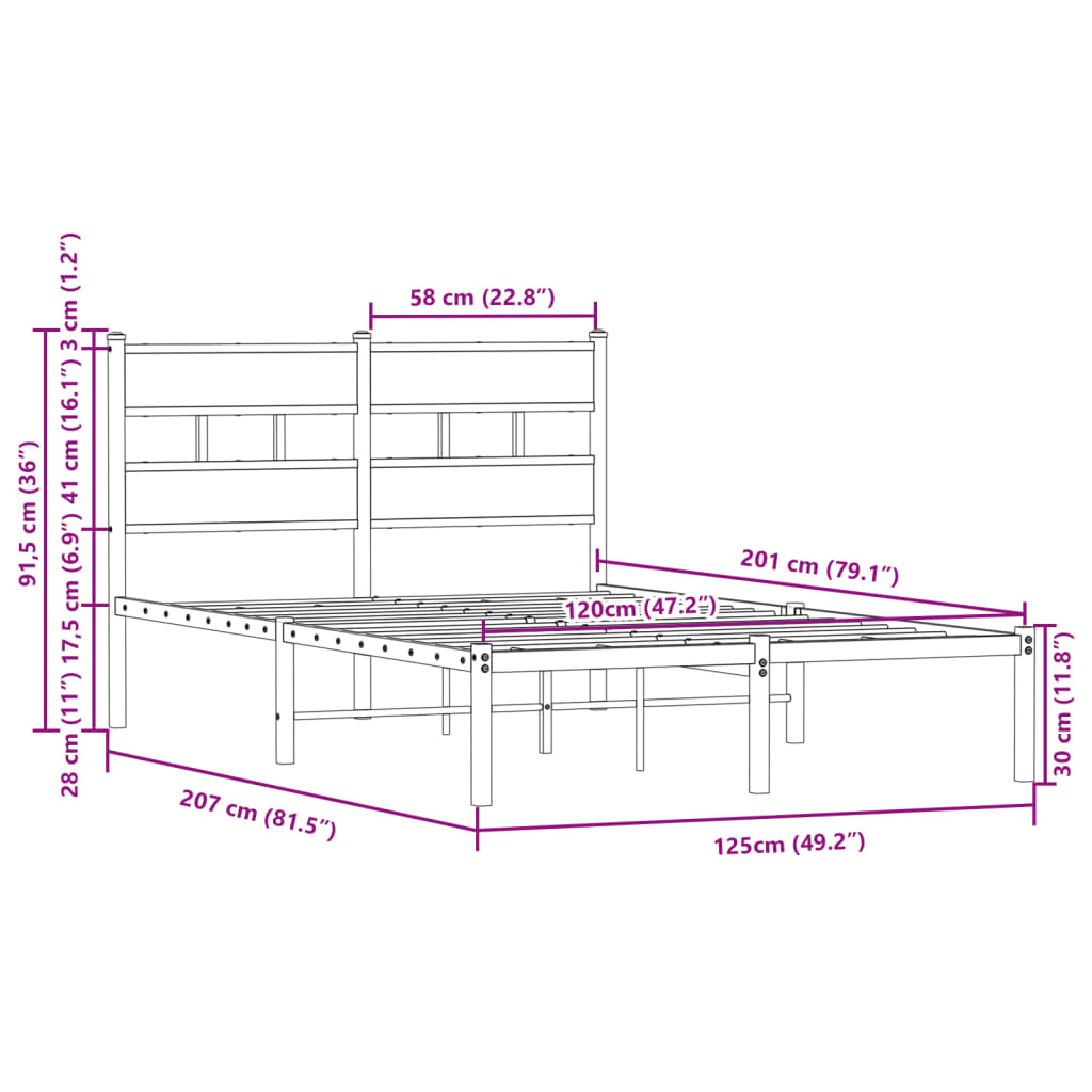 Bettgestell ohne Matratze mit Kopfteil 120x200 cm