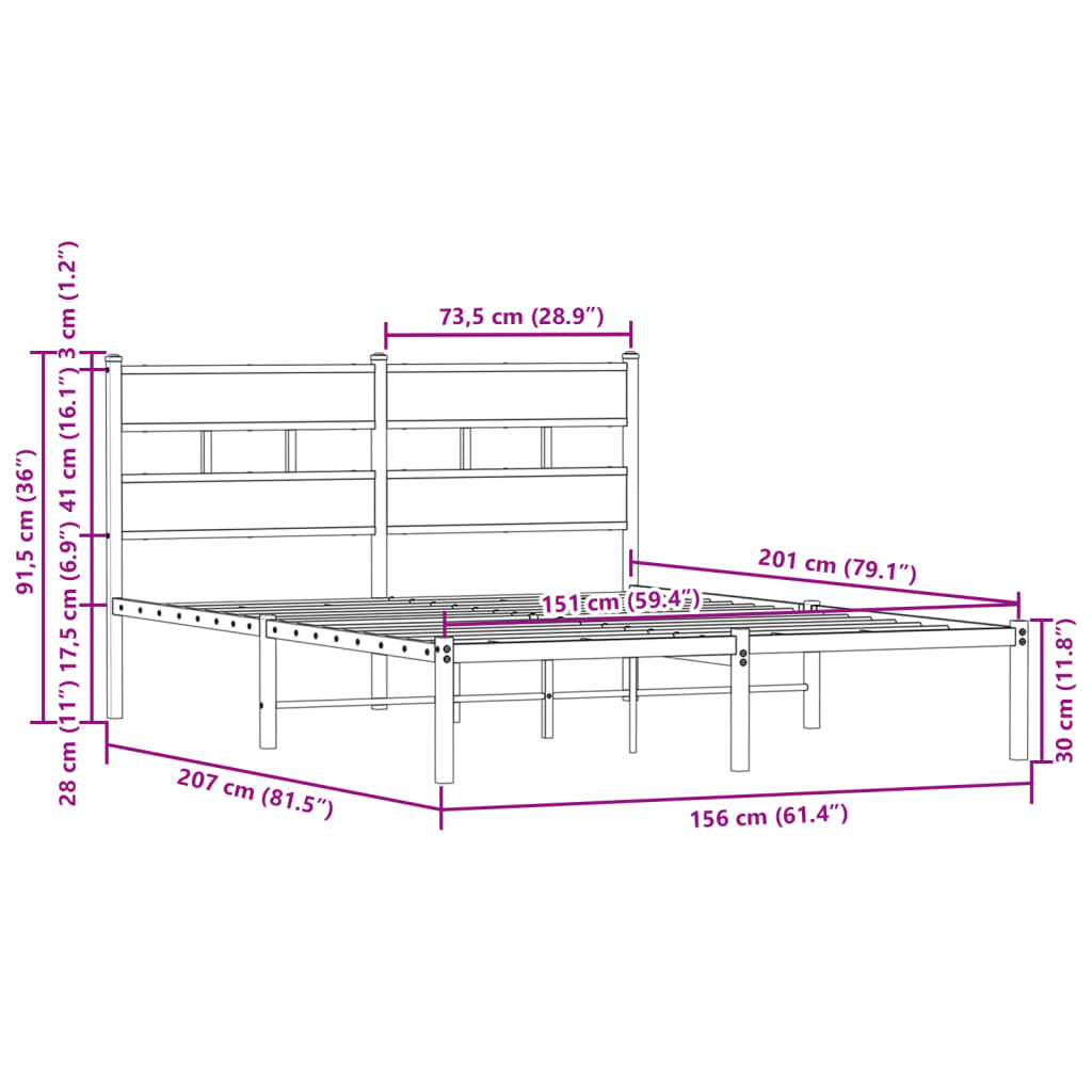 Bettgestell ohne Matratze mit Kopfteil 150x200 cm