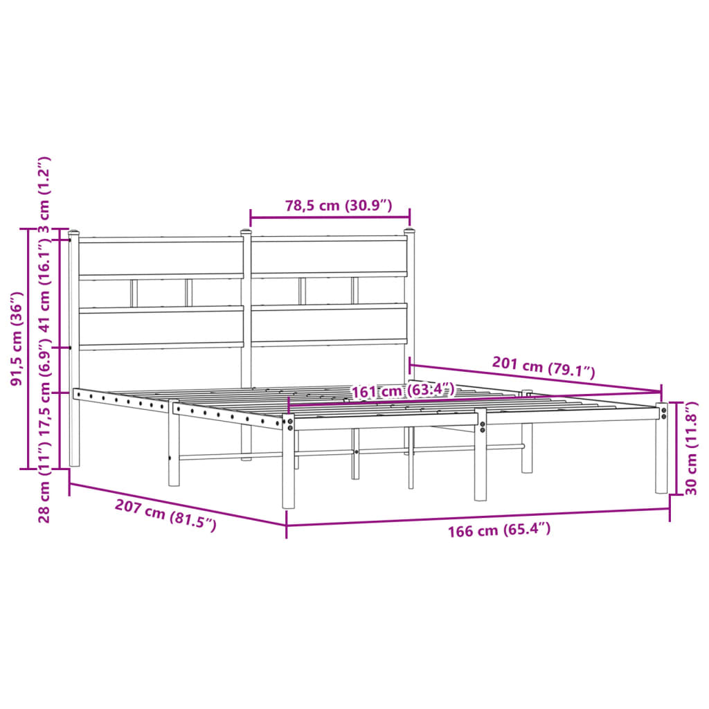 Bettgestell ohne Matratze mit Kopfteil 160x200 cm