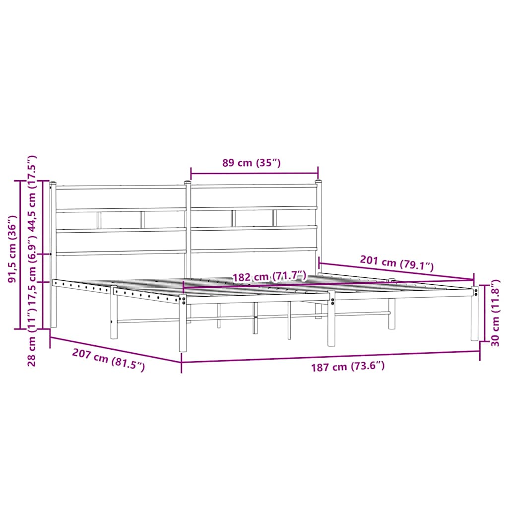 Bettgestell ohne Matratze mit Kopfteil 180x200 cm