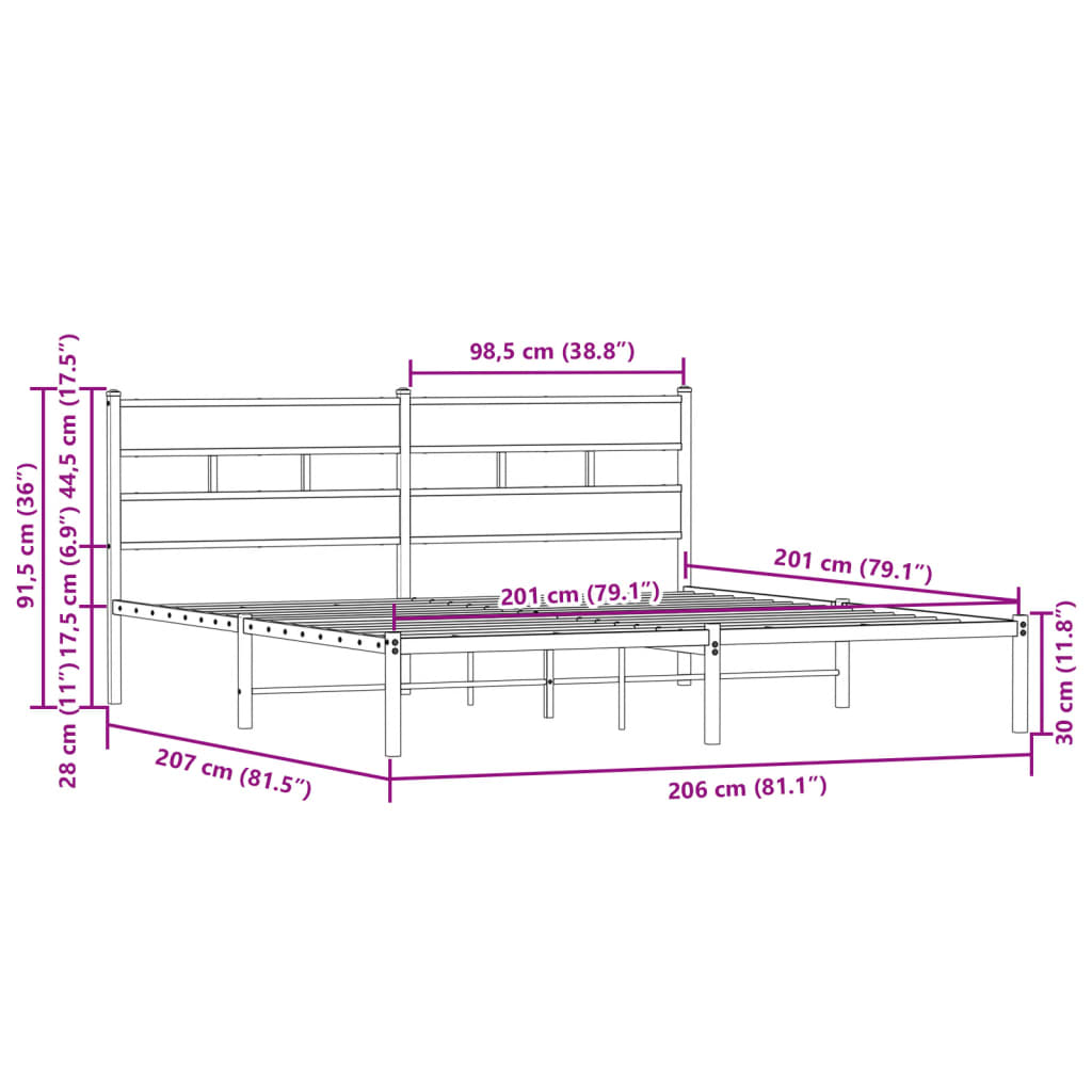 Bettgestell ohne Matratze mit Kopfteil 200x200 cm