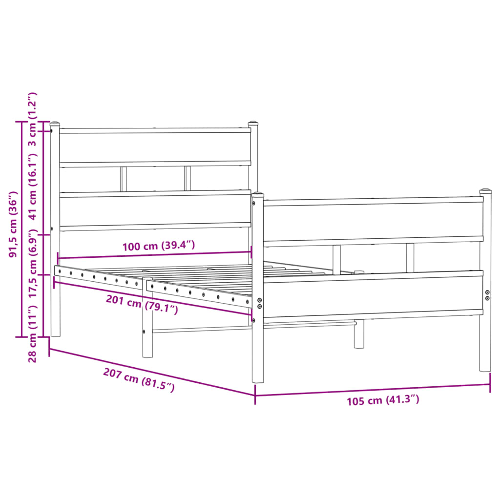 Bed frame without mattress with headboard and footboard