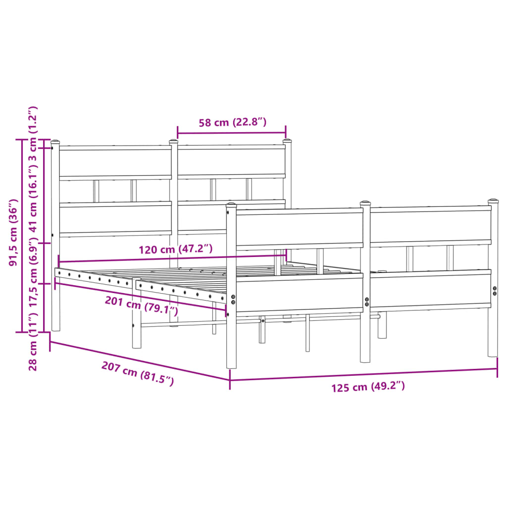 Bed frame without mattress with headboard and footboard