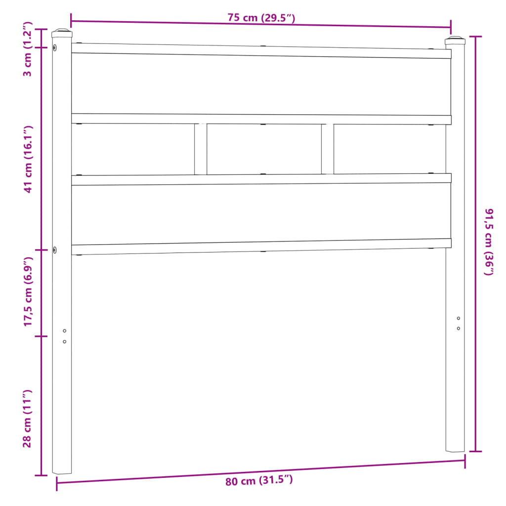 Tête de lit chêne marron 75 cm acier et bois d'ingénierie