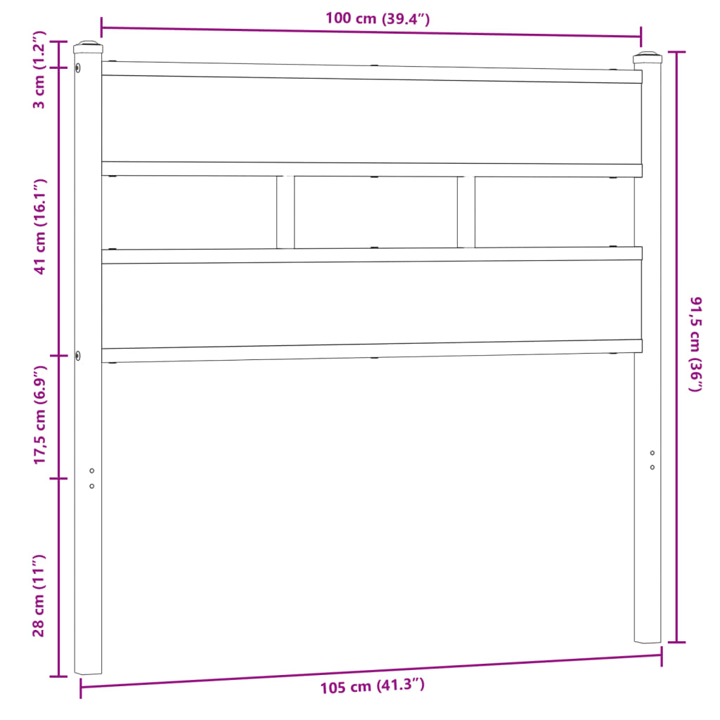 Tête de lit chêne marron 100 cm acier et bois d'ingénierie