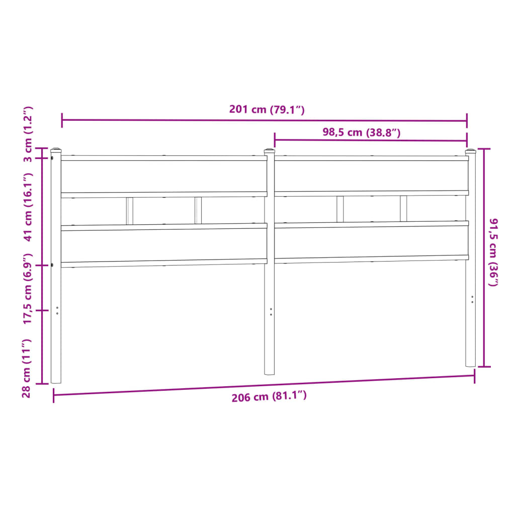 Tête de lit chêne marron 200 cm acier et bois d'ingénierie