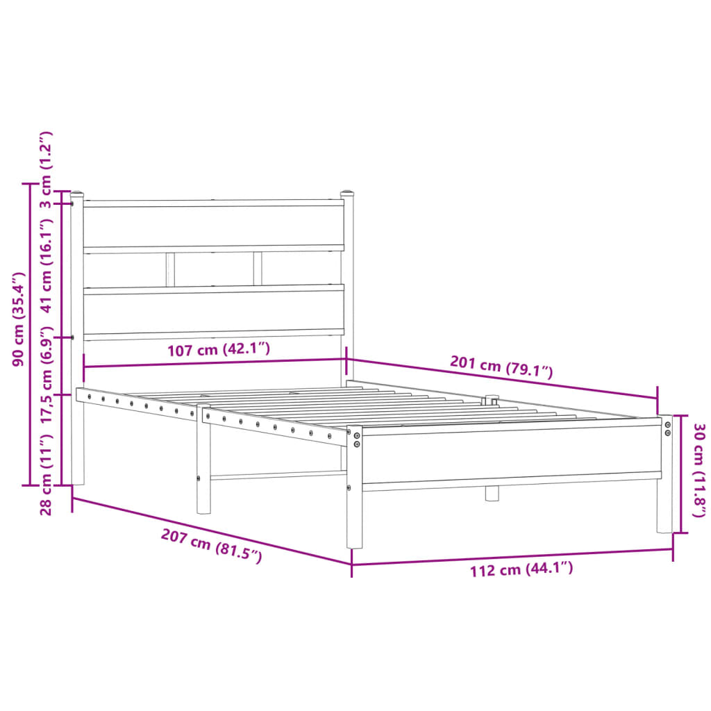 Bed frame without mattress with headboard 107x203 cm