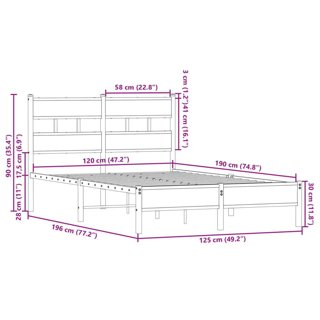 Bettgestell ohne Matratze mit Kopfteil 120x190 cm