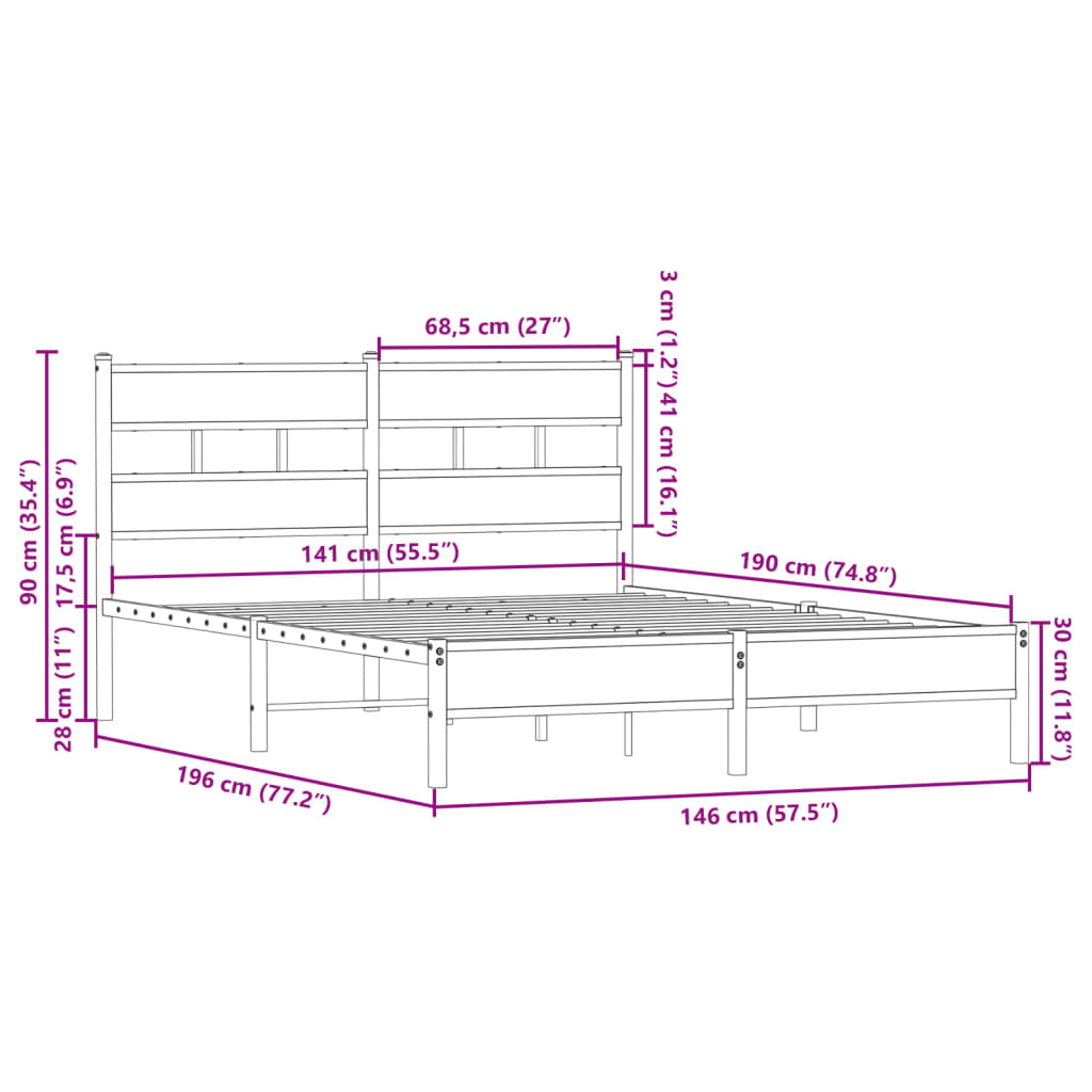 Cadre de lit sans matelas avec tête de lit 140x190 cm