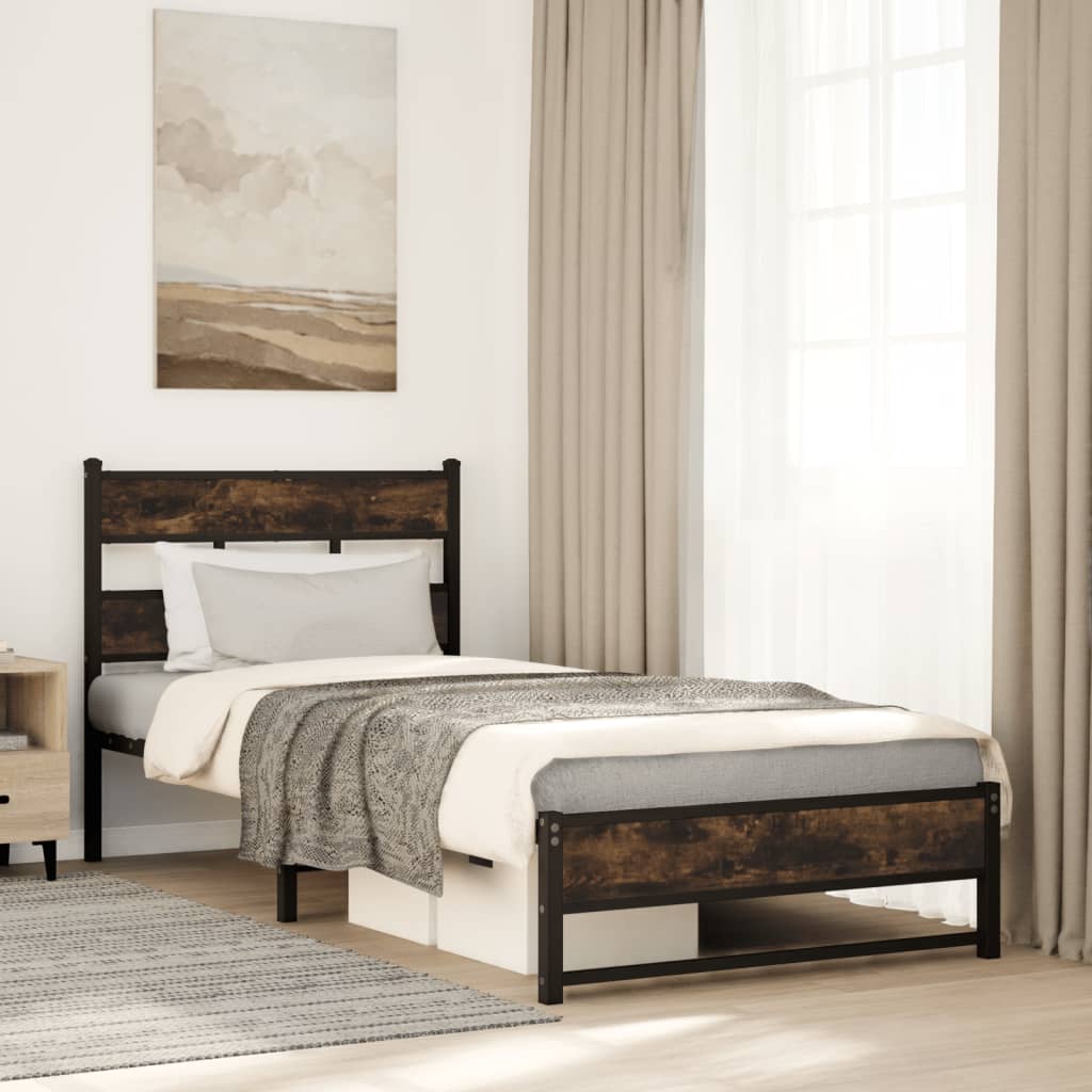 Cadre de lit en métal sans matelas chêne fumé 90x190 cm