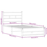 Metallbettgestell ohne Matratze, Räuchereiche 100x190 cm
