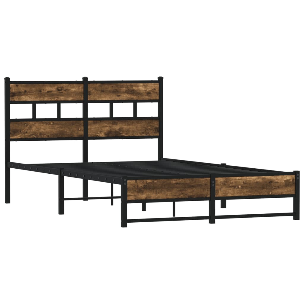 Cadre de lit en métal sans matelas chêne fumé 120x190 cm