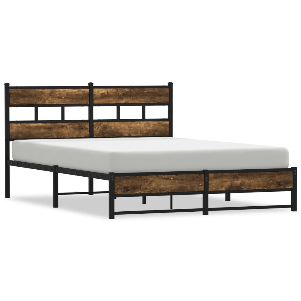 Cadre de lit en métal sans matelas chêne fumé 135x190 cm