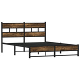 Cadre de lit en métal sans matelas chêne fumé 135x190 cm