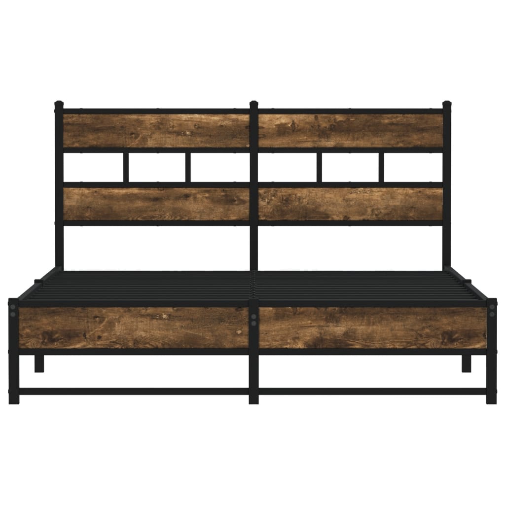 Metal bed frame without mattress smoked oak 160x200 cm