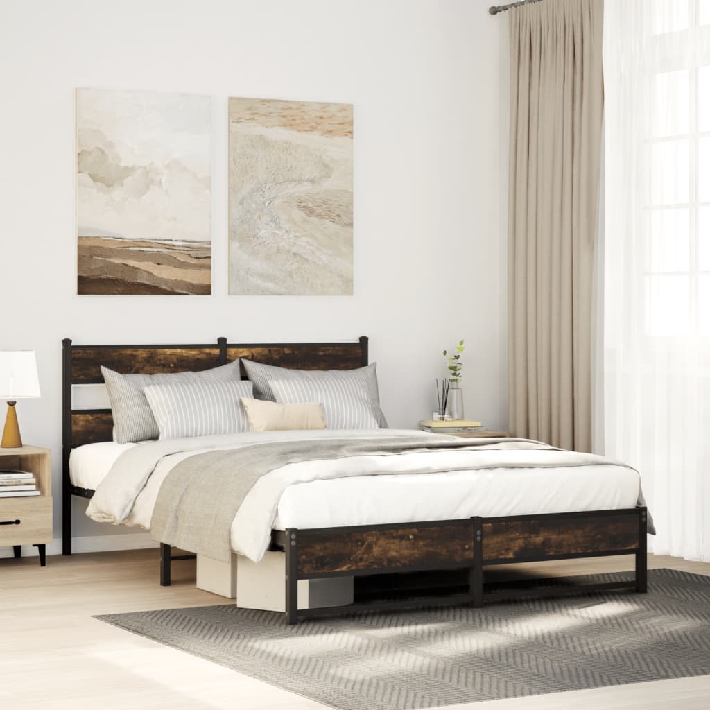 Metal bed frame without mattress smoked oak 160x200 cm