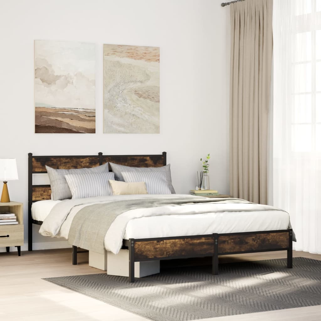 Cadre de lit sans matelas chêne fumé 75x190cm bois d'ingénierie